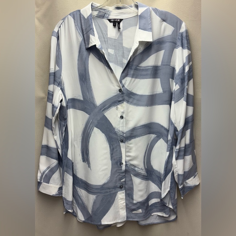 NIC+ZOE White and Gray Relaxed Button Down Shirt